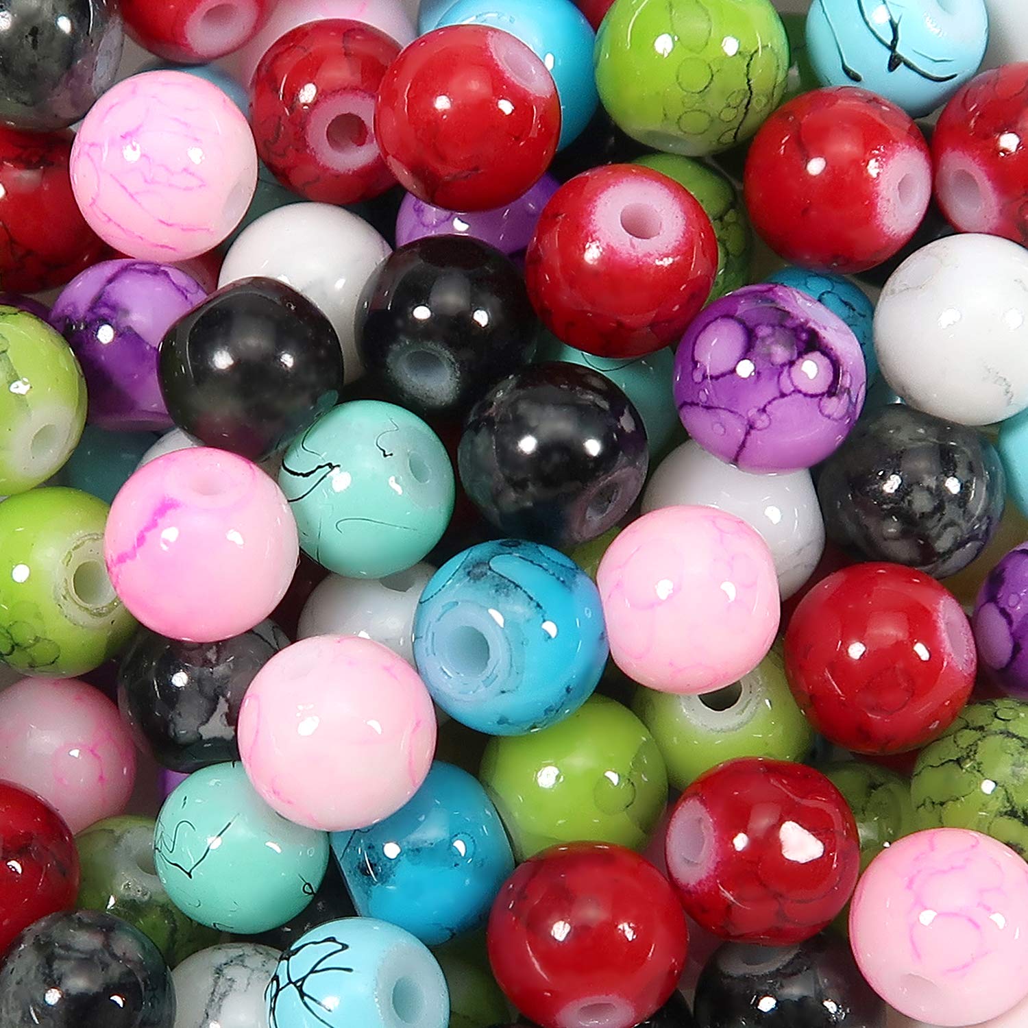 TOAOB 100pcs Glass Beads 10mm Marble Pattern Round Multicolor for Jewelry Making