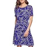 DKNY Womens Short Sleeve Puff Sleeve Tie Waist Dress