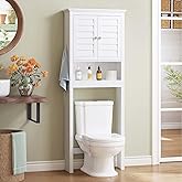Spirich Over The Toilet Storage Cabinet, Space-Saving Above Toilet Bathroom Organizer with Adjustable Shelf and Hooks, White