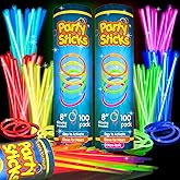 Glow Sticks Bulk Neon Party Supplies - 200 8” Neon Party Glow Sticks w/ Connectors for Glow Necklaces and Glow Bracelets Glow in the Dark Party Supplies