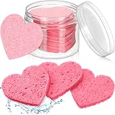 Nuenen 60 Pieces Facial Sponges with Container, Heart Shape Compressed Face Sponges Natural Cleaning Pads for Washing Face Cl