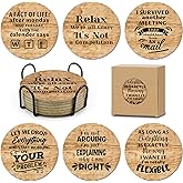 HSSPIRITZ 6 Pcs with Holder Drink Cork Coasters,Funny Office Gifts for Coworkers,Novelty Gifts for New Colleagues Employees Boss,Office Desk Coasters,Humorous Christmas Birthday Gifts for Men Women