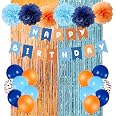 Orange & Blaue Geburtstagsdeko – Banner, Luftballons & Pompons Für Eine Coole Kinderparty