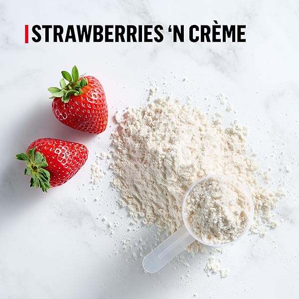 MUSCLE MILK GENUINE PROTEIN POWDER, STRAWBERRIES ‘N CRÈME, 1.93 POUNDS, 13 SERVINGS, 32G PROTEIN, 3G SUGAR, CALCIUM, VITAMINS A, C & D, NSF CERTIFIED FOR SPORT, ENERGIZING SNACK, PACKAGING MAY VARY