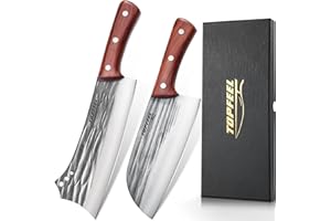 2 pcs Meat Cleaver & Heavy Duty Bone Chopper Knife Set, Hand Forged German High Carbon Stainless Steel Butcher Knife for Home