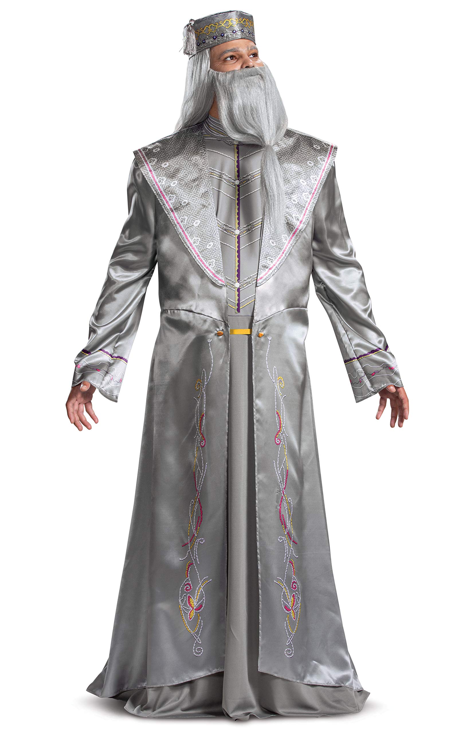 DISGUISE 107679C Dumbledore, Official Harry Potter Wizarding World Adult Costume Robe and Hat Outfit Sized, Silver, XX-Large