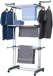 Talk-Point Mobiler Turm- Wäscheständer, Wäschetrockner, Wäscheturm | 18 Meter Wäscheleine, klappbar, mobil | mit Seitenflügel | für Innen & Außen (grau)