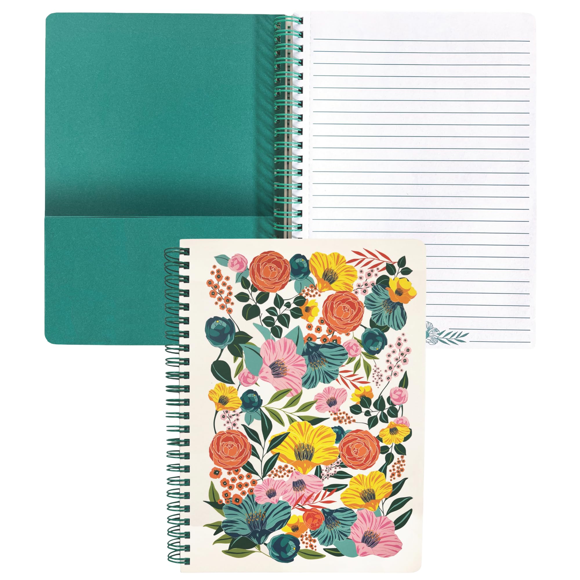 Steel Mill & Co Cute Floral Mini Spiral Notebook, 8.25" x 6.25" Journal with Durable Hardcover and 160 Lined Pages, Garden Blooms (Cream)