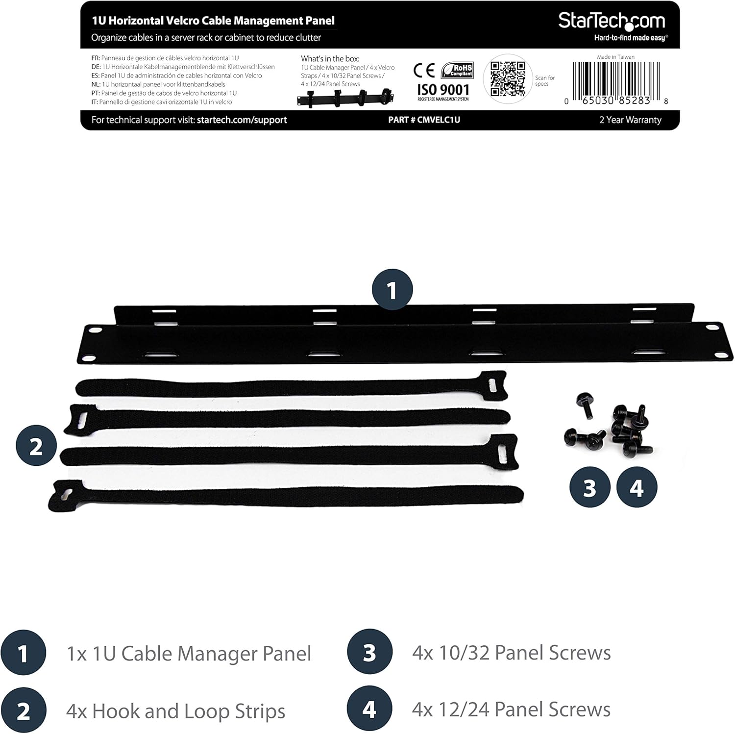 Amazon Com Startech Com 1u Horizontal Cable Management Taa Compliant Server Rack Cable Organizer With Hook And Loop Fastener Strips Cmvelc1u Black Computers Accessories