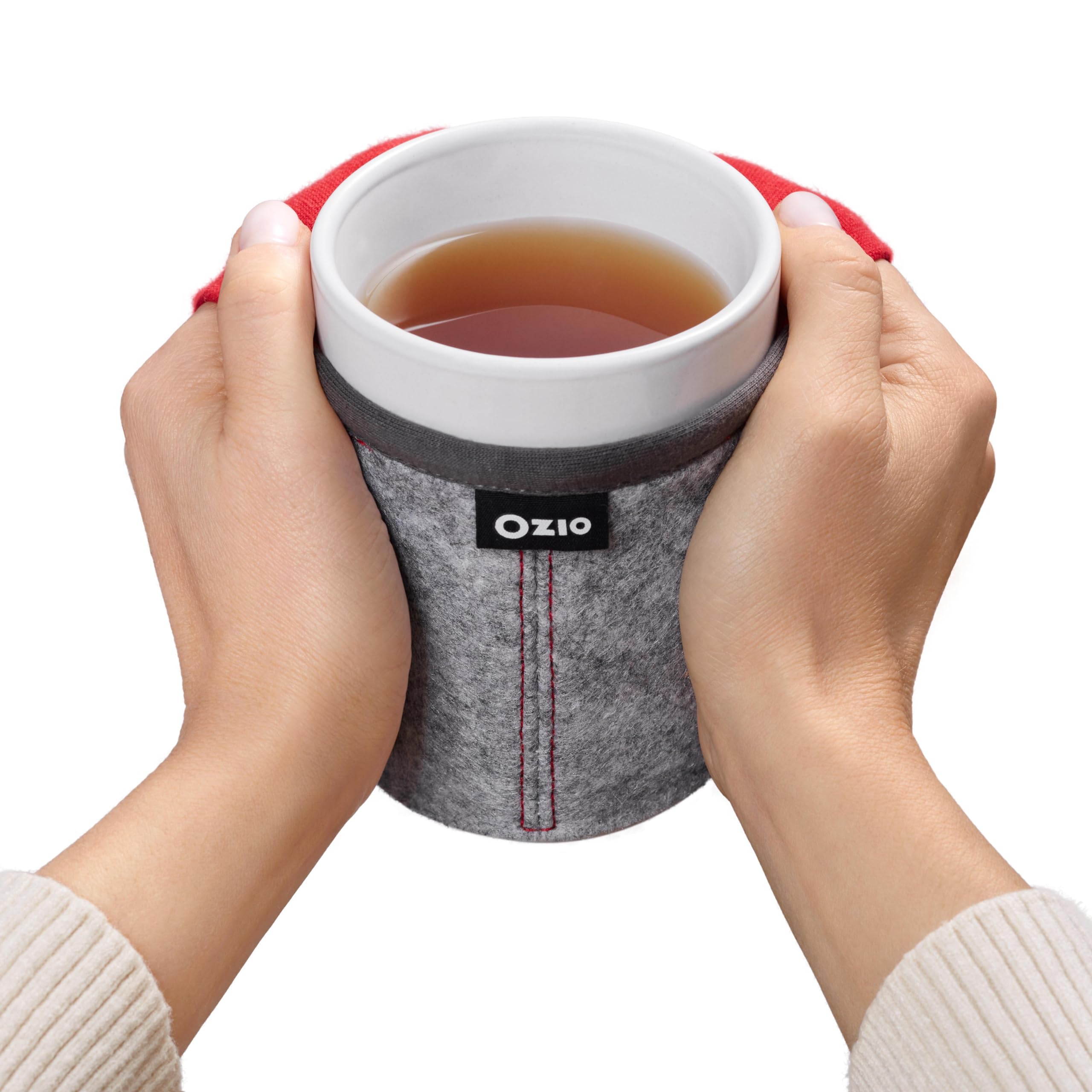 Ozio Hand Warming Mug, Hand Warming Ceramic Mug Lined with Wool, Hand Warming Cappuccino Cup, Milk, Tea, Herbal Tea Cup, Large Breakfast Cup, Original Gift, 400ml, Tama, Red