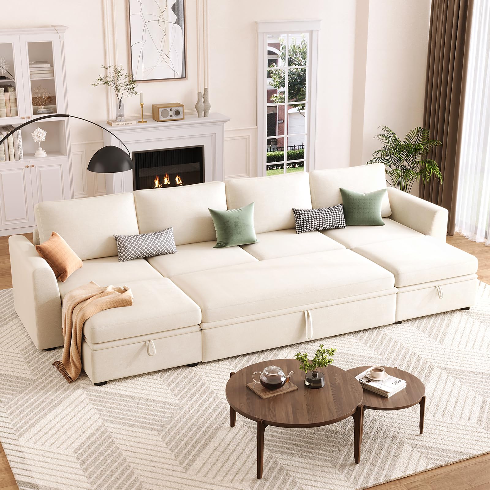 Photo 1 of ***6 BOX****GarveeHome Sectional Sleeper Sofa with Pull Out Bed, Chenille Modular Sectional Couch with Pull Out Couch and Storage Seat & 2 Ottomans, Convertible Couches for Living Room