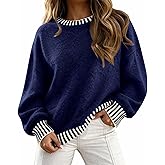 KIRUNDO Oversized Sweaters for Women 2026 Long Sleeve Crewneck Fall Tops Contrast Chunky Knit Pullover Winter Clothes