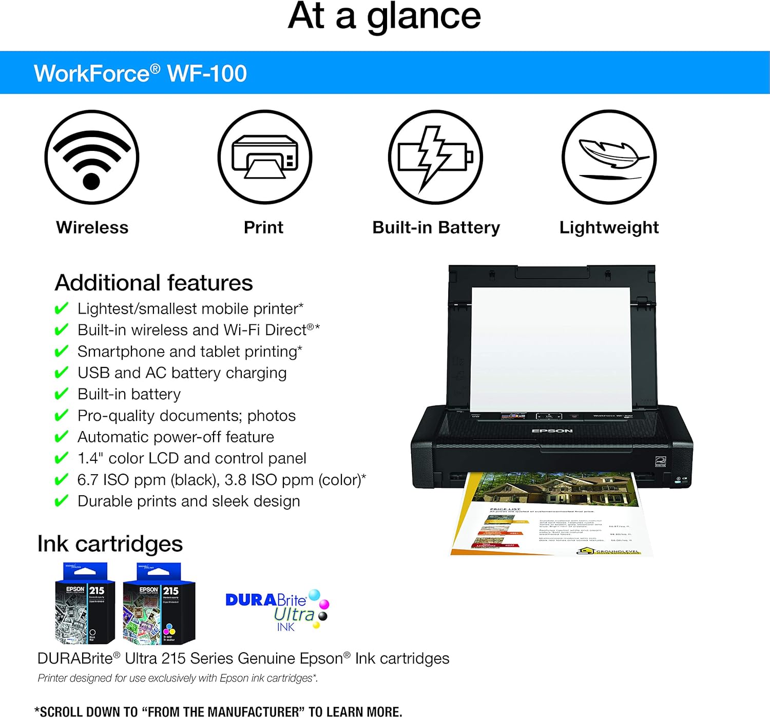 Amazon Com Epson Workforce Wf 100 Wireless Mobile Printer Amazon Dash Replenishment Ready Electronics