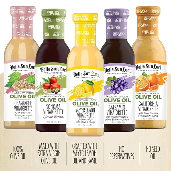 BELLA SUN LUCI ITALIAN KITCHEN BALSAMIC VINAIGRETTE, 12 FL OZ GLASS BOTTLE, WITH 100% EXTRA VIRGIN OLIVE OIL, ARTISAN GOURMET SALAD DRESSING & MARINADE, RICH & BALANCED FLAVOR, NO SEED OILS, GLUTEN-FREE, CALIFORNIA MADE