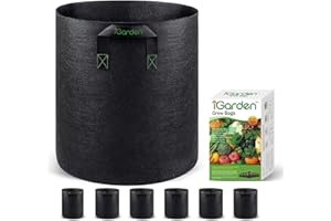 IGARDEN Grow Bags Tall, 7 Gallon Grow Pots 6 Pack with Handles, Heavy Duty 280G Thickened Nonwoven Fabric Plant Bag for Vegetables, Black