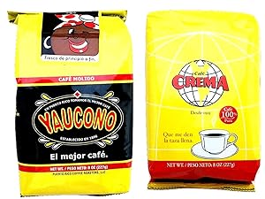 Yaucono Coffee and Café Crema Puerto Rican Ground Coffee Variety:– Café Yaucono y Café Crema Molido de Puerto Rico - in 8 oz Bags (1lb Total)- Two of The Best Puerto Rico Coffee