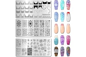 Arbuya Christmas Nail Art Stamping Plates Set of 3 - Winter Snowflakes Fireworks French Tips Stainless Steel Manicure Art Tools for DIY Print Manicure Salon Design Gift Supplies
