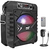 Pyle Portable Bluetooth PA Speaker System, 300W Rechargeable Outdoor Bluetooth Speaker Portable PA System w/ 8” Subwoofer, AUX, Microphone in, Party Lights, MP3/USB, Radio, Remote