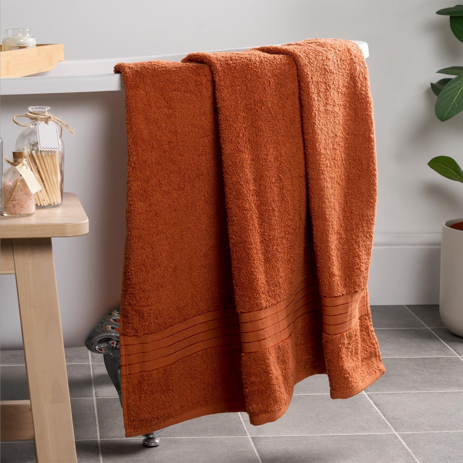 Brentfords 1 Piece Jumbo Bath Sheet, Ultra Soft 100% Cotton Highly Absorbent Fast Drying Extra Large Bath Sheet for Bathroom Hotel Quality Towel Household Essentials, 90x150cm - Burnt Orange