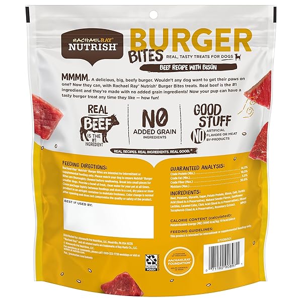 NUTRISH RACHAEL RAY BURGER BITES DOG TREATS, BEEF RECIPE WITH BISON, 30 OZ. POUCH