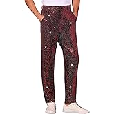 Lars Amadeus Sequins Pants for Men's Party Disco Shiny Sparkly Straight Leg Trousers