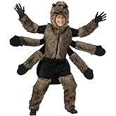 Kids Brown Furry Spider Costume Boys, Scary Eight Legs Arachnid Giant Tarantula Childrens Halloween