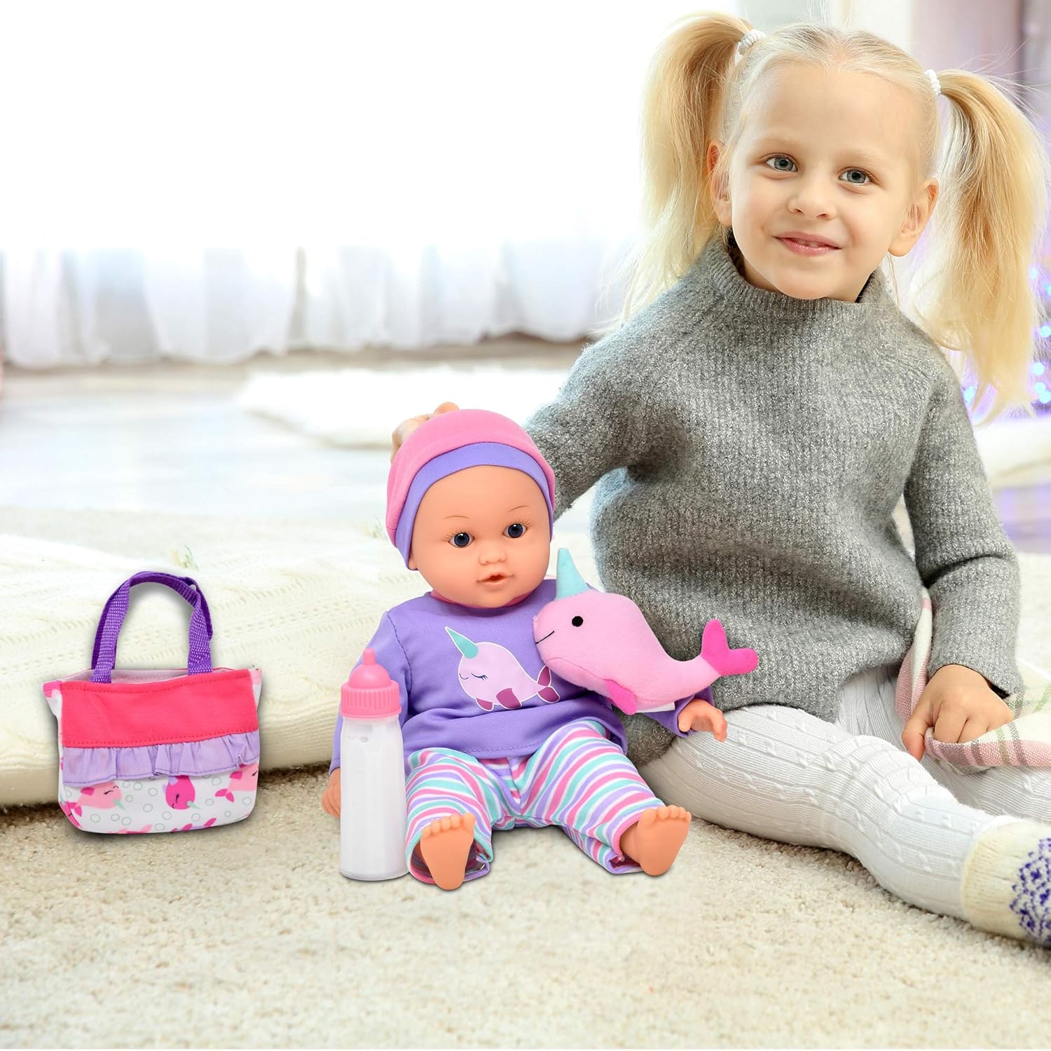 Baby Doll with Toy Accessories Set Magic Disappearing Milk Bottle 14 Inch Soft Body Baby Doll with Clothes Diaper Bag and Bib: Toys & Games