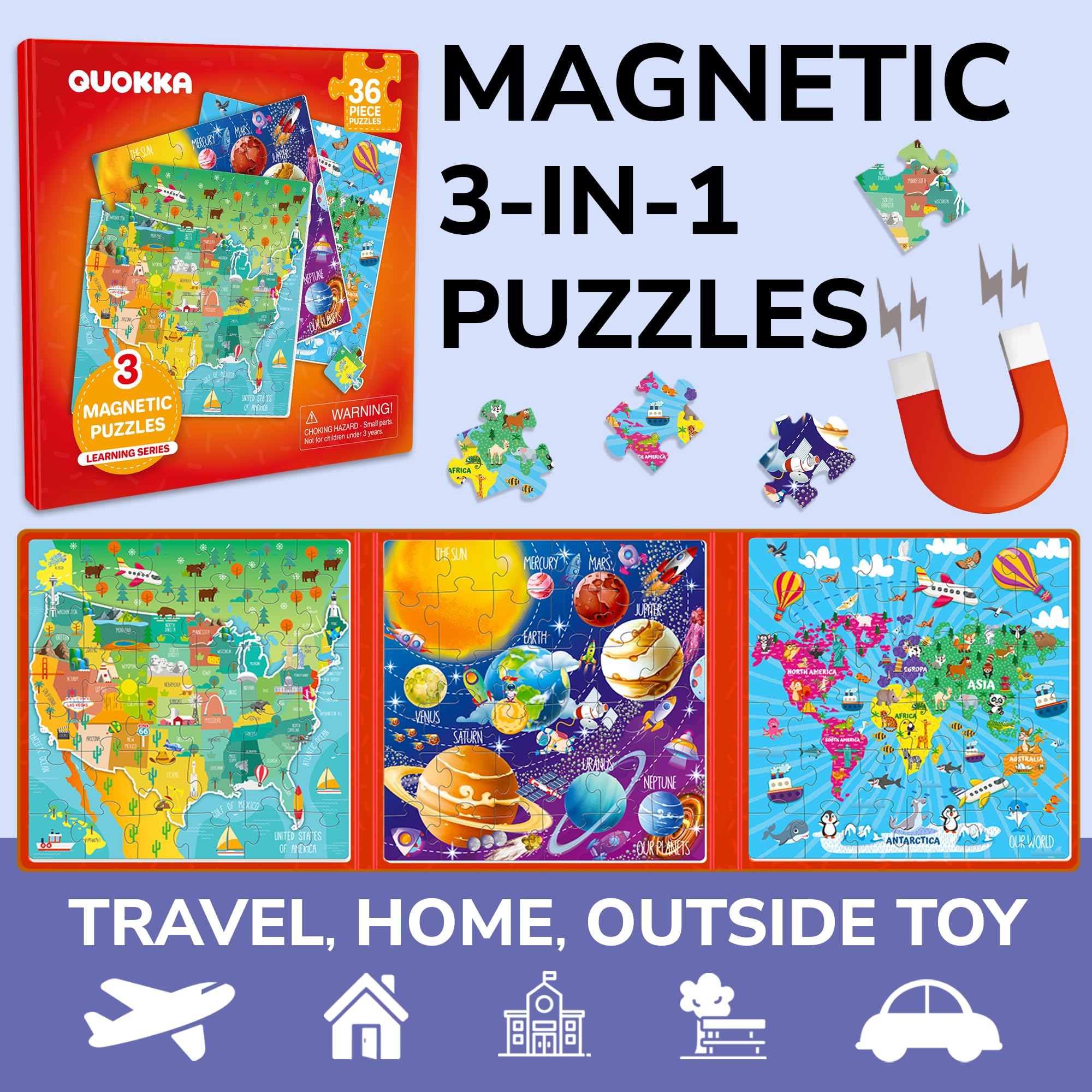 QUOKKA Kids Puzzles for Boys and Girls Magnetic Travel Animal Car