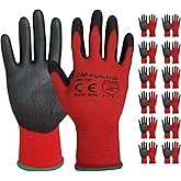 JM-FUHAND Ultra-Thin Polyurethane Coated Safety Work Gloves, 12 Pairs, Red, Medium