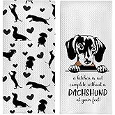 GCFET Dachshund Gifts Dish Towels Set - Funny Dachshund Waffle Kitchen Towels, Wiener Dog Hand Tea Towel for Bathroom Kitchen, Wiener Dog Gifts for Women, 16x24 Set of 2