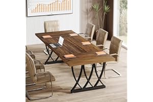 Tribesigns 6 ft Conference Table for 6-8 People, 70.86-Inch Rectangle Conference Table Meeting Seminar Table with Unique Curved Metal Support for Home Office (Without Chair, Retro Brown & Black)