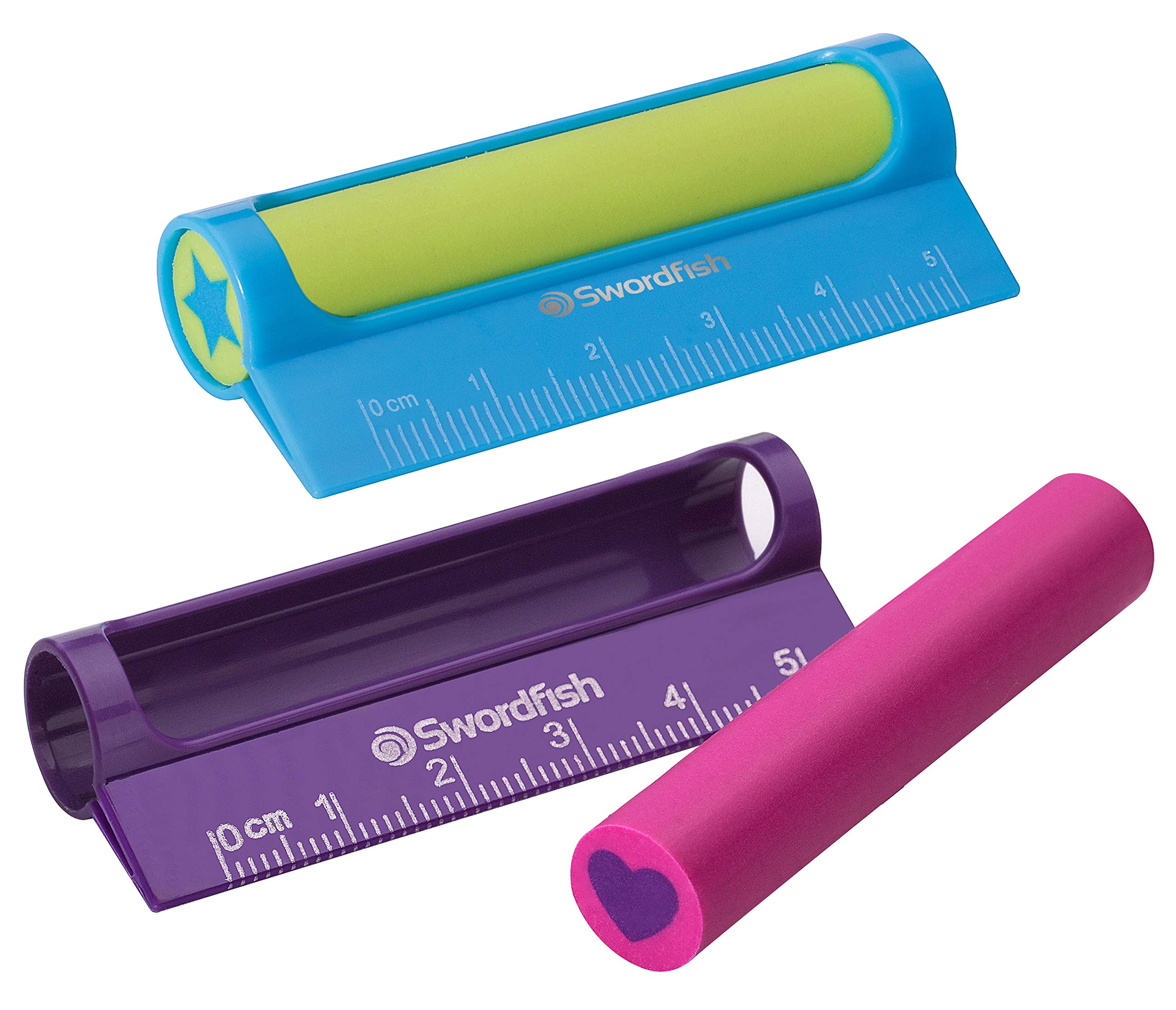 Swordfish ‘LineOut Mini Ruler Eraser’ with 5 cm Ruler [Pack of 1] PVC and Phthalate Free Eraser – Pink/Purple or Blue/Green [40371]