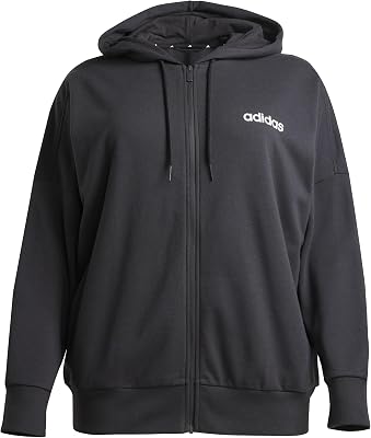 Mujer Essentials Linear Full Zip French Terry Hoodie Sweatshirt, Black/White, L