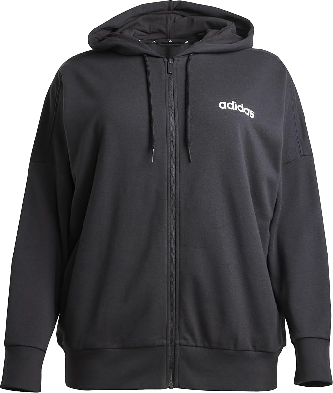 Damen Essentials Linear Full Zip French Terry Hoodie Sweatshirt, Black/White, L — Foto 1 von 4