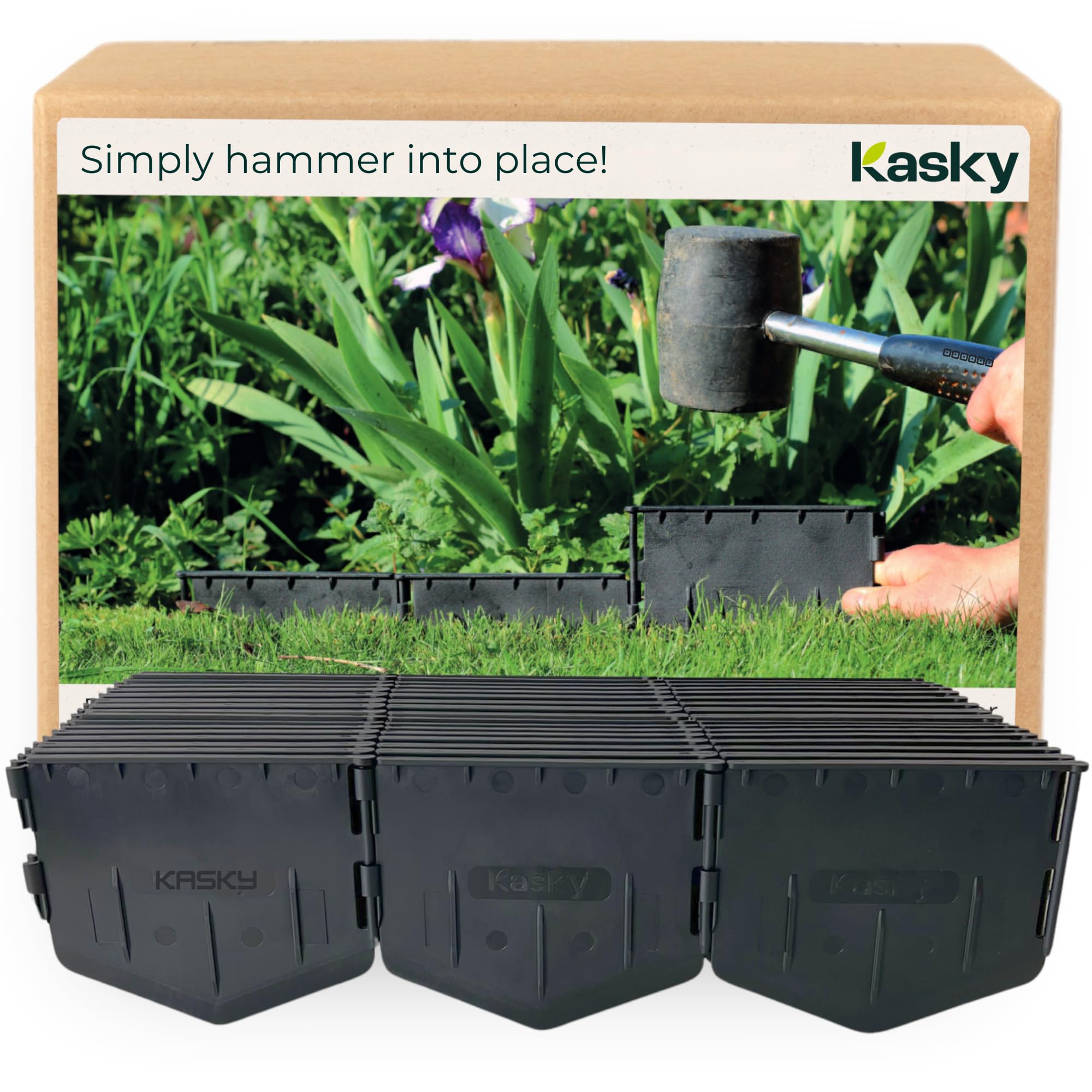 Easy to Install Lawn Edging Border - Simply Hammer into Place, No Trenches to Dig - Durable & Flexible Garden Edging - Invisible Grass & Path Edge from Recycled Plastic - 2.14 m / 7 ft Long