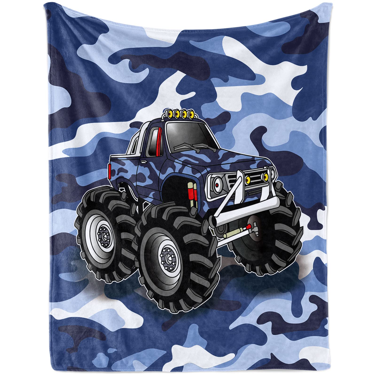 Lingqiang Camo Blue Truck Blanket , Soft Camouflage Monster Cartoon Plush Flannel for Nursery Baby Crib, Cozy Warm Fluffy Throw Gift Newborn and Toddler, 76 x 100 cm