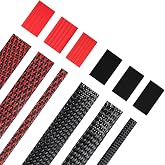Xuniea 96ft Wire Loom Braided Cable 1/2, 1/4, 3/8 Inch,Black and Red | Wire Loom Braided Cable Sleeve Covers, with 127 Heat Shrink for Audio Video Cables, Protects from Pets, Flexible Organizer