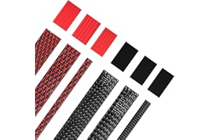 Xuniea 96ft Wire Loom Braided Cable Sleeve Covers Cord Management with 127 Pcs Tube Heat Shrinkable for Audio Video Cable Cord Protectors from Pets (1/2, 1/4, 3/8 Inch,Black and Red)