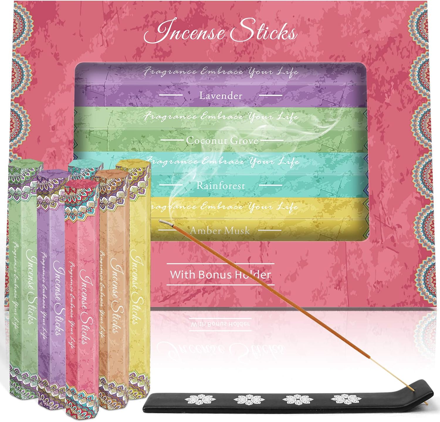 Scent-Hi Incense Sticks Multipack, 120 Sticks, With Holder, 6 Scents Incense Stick Kit for Christmas Church, Yoga, Wedding, Meditation