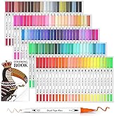 Lelix 120 Colors Dual Tips Brush Pens Art Markers with a Coloring Book, Brush and Fine Point Pens Fineliner for Adults Kids Coloring Books Calligraphy Journaling Lettering Drawing