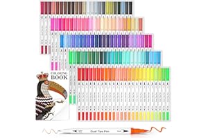 Lelix 120 Colors Dual Tips Brush Pens Art Markers with a Coloring Book, Brush and Fine Point Pens Fineliner for Adults Kids Coloring Books Calligraphy Journaling Lettering Drawing