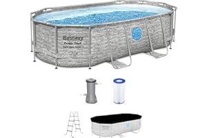 Bestway Power Steel Swim Vista Series II 14' x 8' 2" x 39.5" Above Ground Outdoor Swimming Pool Set with 530 GPH Filter Pump, Ladder, and Pool Cover