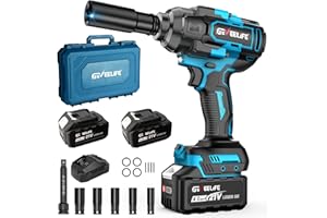 GEVEELIFE 1200N.m (900Ft-lbs) Brushless Impact Wrench, 1/2" Cordless Impact Driver with 2x 4.0Ah Battery, Fast Charger & 5 Sockets, High Torque, Electric Impact Gun for Car/Truck/RV/Mower
