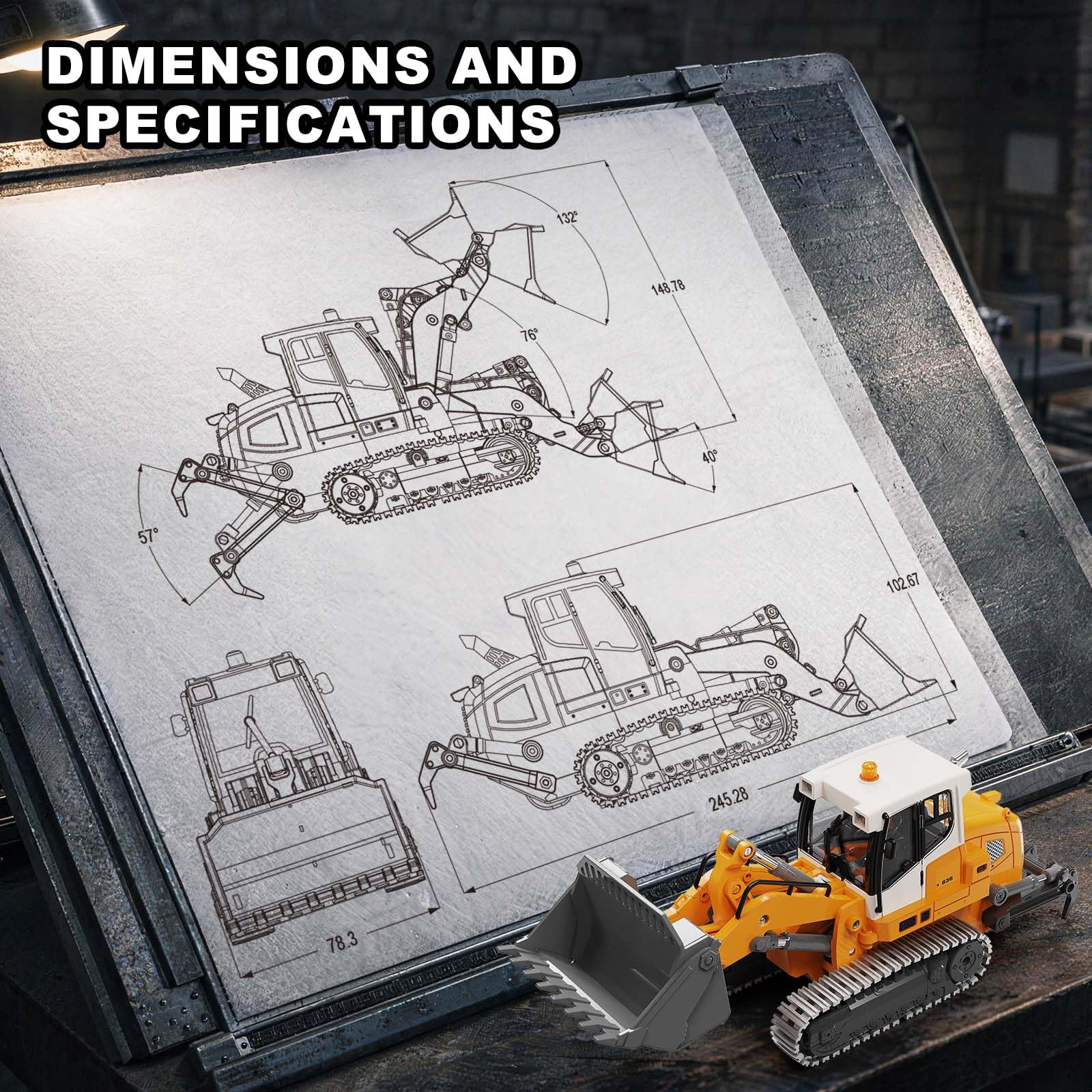 RC Radlader 1:50,Mini RC Loader Laderaupe mit Metallschaufel, Metallketten, 2,4 GHz LCD-Fernbedienung, Licht & Sound, 2 Akkus, realistisches Baustellenfahrzeug, für Erwachsene und ab 6 Jahren 8
