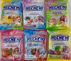 Hi Chew 6 Different Flavors Variety Pack (Tropical Mix, Sours, Strawberry, Original Mix, and Yogurt) (Pack of 6)