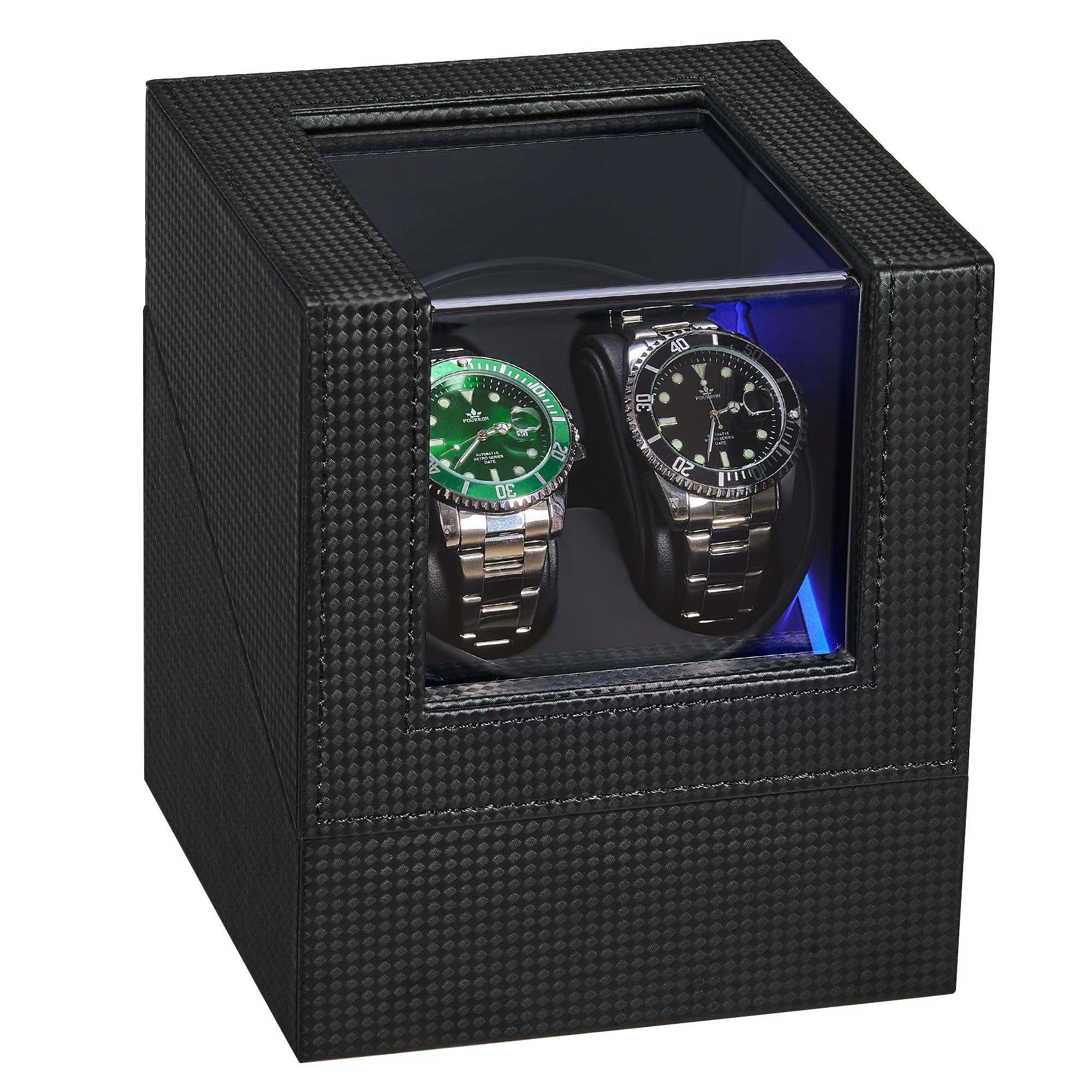 ANWBROAD Double Watch Winder for Automatic Watches Watch Rotator with Super Quiet Motor Flexible Watch Pillows LED Backlight Watch Turner Watch Shaker 5 Modes Battery or USB UJWW001C