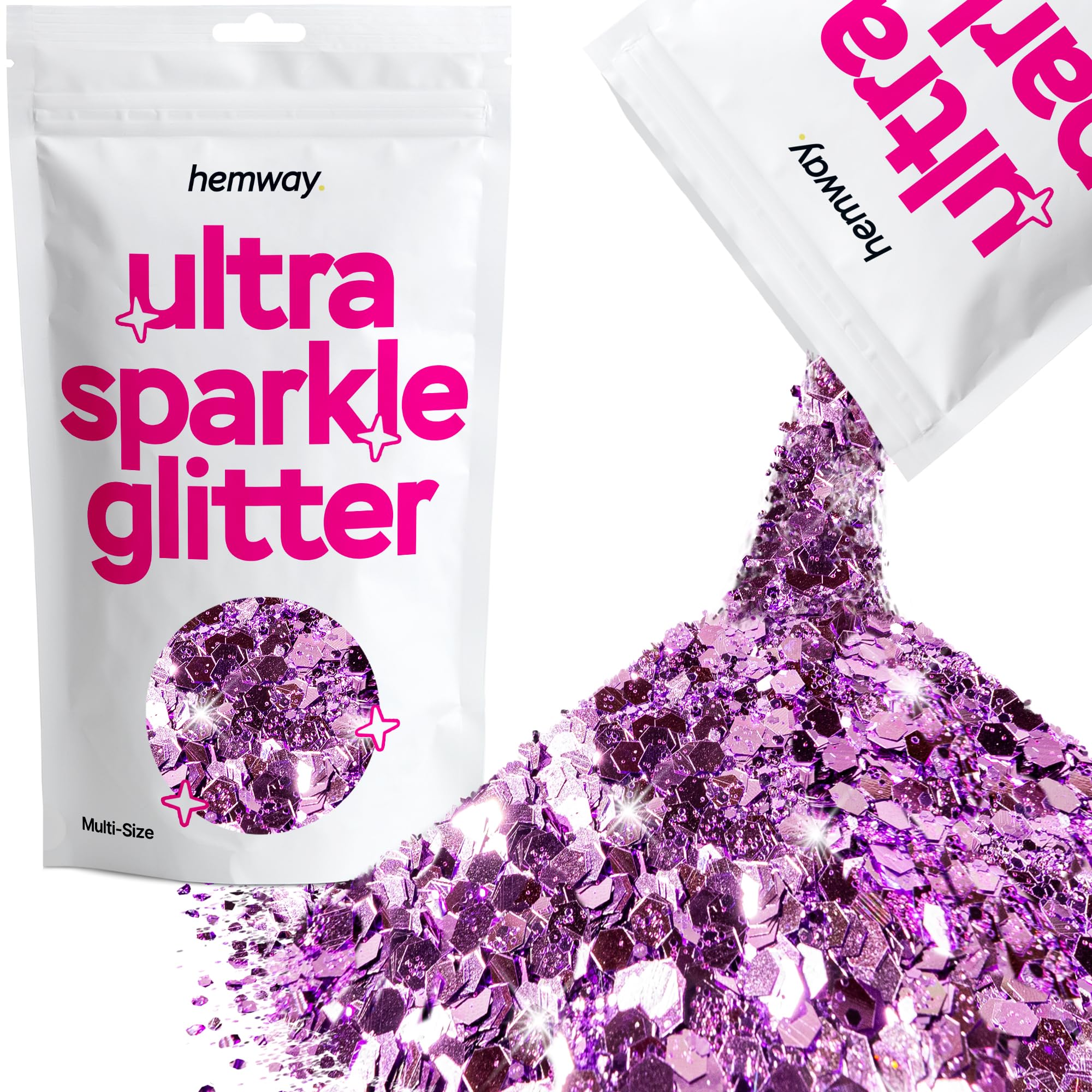 Hemway Ultra Sparkle Glitter Lavender Purple 100g Multi Size | Glitter for Arts & Craft, Makeup, Nail Art, Crafting, Card Making, Sparkle Decoration