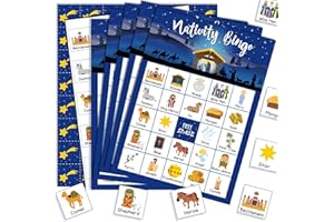 Shappy 35 Pieces Christmas Nativity Bingo Game Christian Bingo Game 24 Players Nativity Cards for Family Friends School Classroom Activities Holiday Party Favors(Nativity)