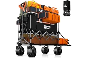 ORIGINSURE 400L Double Decker Wagon Collapsible with 54" L Tailgate, 560lbs Heavy Duty Wagons Carts Foldable, Extra Large Folding Beach Wagon with Big All-Terrain Wheels for Camping, Sports, Groceries, Black