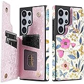 NNH Compatible with Samsung Galaxy S22 Ultra Wallet Case with RFID Blocking Card Slots Flip PU Leather Kickstand Double Magnetic Clasp Design Cover for Galaxy S22 Ultra(6.8 inch-Butterfly Flowers)
